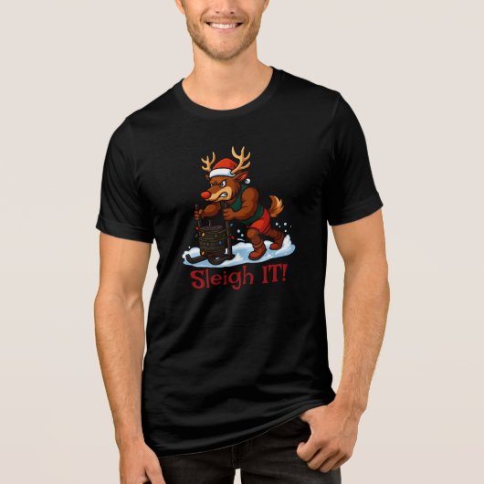 T-shirt En Tri-matière Sleigh It – Funny Christmas Reindeer Gym Workout (Recto)