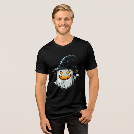 T-shirt En Tri-matière Smiling White Pumpkin Witch Design (Recto plein)