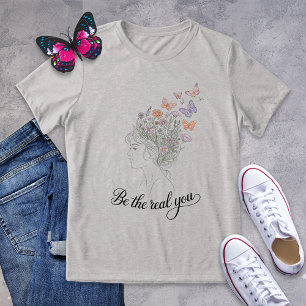 T-shirt En Tri-matière Sois le vrai papillon floral ligne Art Shirt