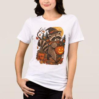 T-shirt En Tri-matière Sorcière Raton Laveur Vintage Halloween Citrouille
