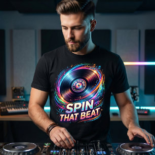 T-shirt En Tri-matière Spin That Beat   Disque Vinyle DJ Coloré Musique