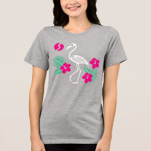 T-shirt En Tri-matière Squelette de flamant stylisé avec des fleurs tropi