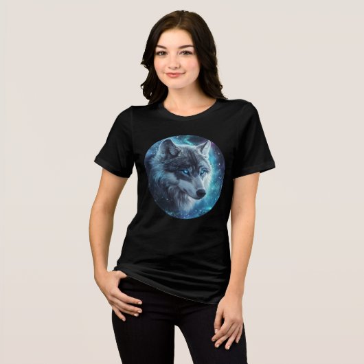 T-shirt En Tri-matière Starlit Blue-Eyed Wolf Galaxy Print (Recto plein)