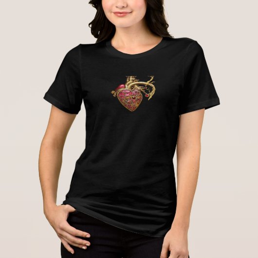 T-shirt En Tri-matière Steampunk Coeur Anatomique rubis et engrenages (Recto)