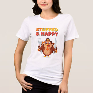 T-shirt En Tri-matière Stuffed & Happy Turkey – Funny Thanksgiving Design