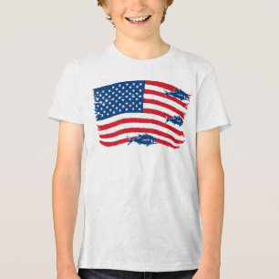 T-shirt En Tri-matière Style vintage Pêche drapeau américain Rouge Bleu