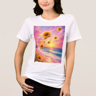 T-shirt En Tri-matière Sueño Marino de Girasoles: Atardecer en la Playa