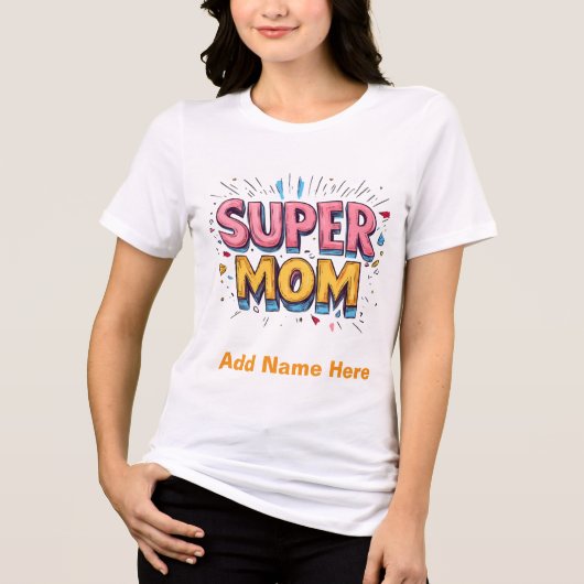 T-shirt En Tri-matière Super Mom Modern Pink & Yellow Pop Art Design Gift (Recto)
