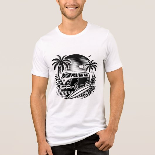T-shirt En Tri-matière Surf Rétro Van & Palm Trees Design Tri-Blend (Recto)