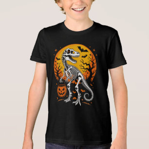 T-shirt En Tri-matière T-Rex Squelette Halloween Citrouille Pail Et Bats