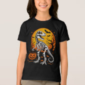 T-shirt En Tri-matière T-Rex Squelette Halloween Citrouille Pail Et Bats (Recto)