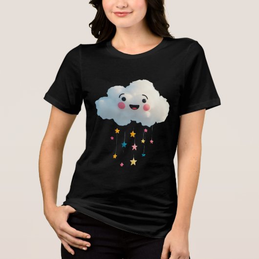 T-shirt En Tri-matière T-shirt Cloud souriant Kawaii - Mignonne pluie nua (Recto)