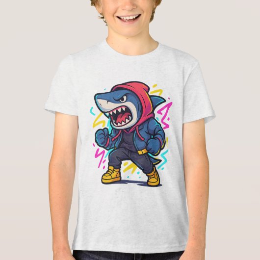 T-shirt En Tri-matière T-shirt cool en Streetwear Shark Cartoon (Recto)