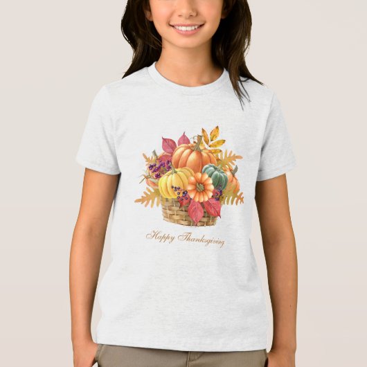 T-shirt En Tri-matière T-shirt fille Citrouille de Thanksgiving (Recto)
