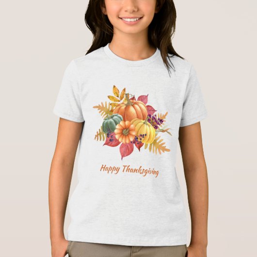 T-shirt En Tri-matière T-shirt fille Citrouille de Thanksgiving (Recto)