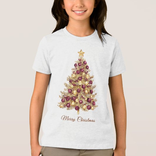 T-shirt En Tri-matière T-shirt Gold Burgundy Christmas Tree (Recto)