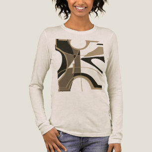 T-shirt En Tri-matière Tan Taupe Noir Gras Grandes Formes Motif géométriq
