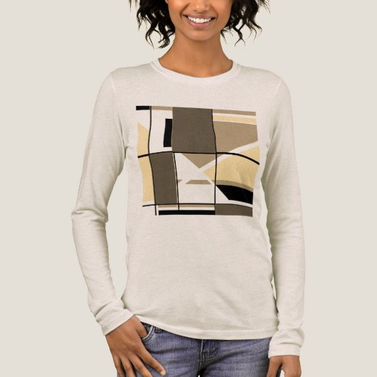 T-shirt En Tri-matière Taupe Crème Brown MCM Look Géométrique Abstrait (Recto)