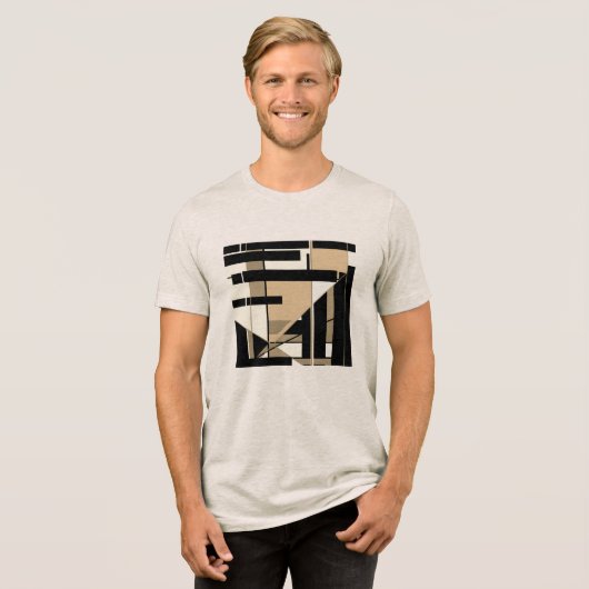 T-shirt En Tri-matière Taupe noir Tan géométrique MCM design d'art (Recto plein)