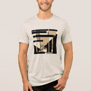 T-shirt En Tri-matière Taupe noir Tan géométrique MCM design d'art
