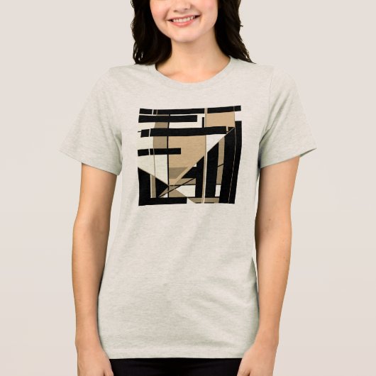 T-shirt En Tri-matière Taupe noir Tan géométrique MCM design d'art (Recto)