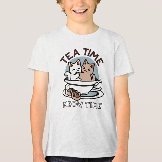 T-shirt En Tri-matière Tea Time Meow Time - Cute Cat and Tea Design (Recto)
