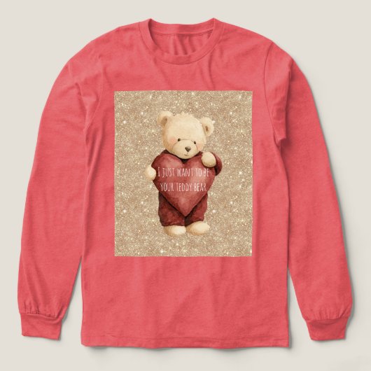 T-shirt En Tri-matière Teddy Bear Red Heart Gold Glitter (Motif devant)