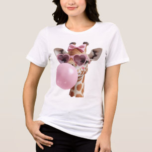 T-shirt En Tri-matière Tee-shirt mignon girafe avec Bubble Gum