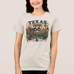 T-shirt En Tri-matière Texas Longhorn Floral Cowboy Boots Route 66 Rétro