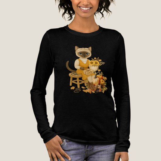 T-shirt En Tri-matière Thanksgiving d'automne avec chat (Recto)