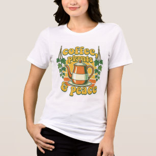 T-shirt En Tri-matière Théière Rétro Groovy Plantes de Café et Paix T-Shi