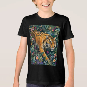 T-shirt En Tri-matière Tigre aux Yeux Ambrés Fantaisie Feuillage de la Ju
