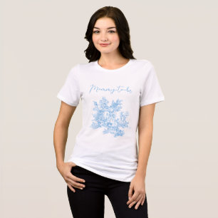 T-shirt En Tri-matière Toile de Jouy Bleue et Blanche Baby Shower Maman f