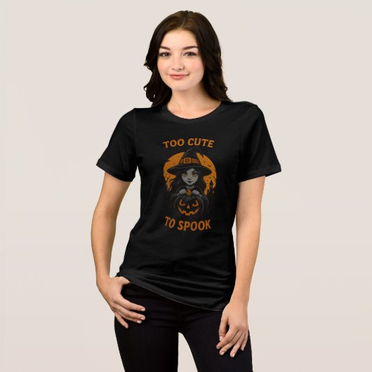 T-shirt En Tri-matière Too Cute to Spook Witch & Pumpkin Design (Recto plein)