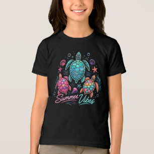 T-shirt En Tri-matière Tortue de mer ambiance estivale couleur néon océan