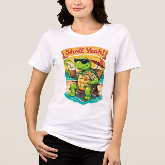 T-shirt En Tri-matière "Tortue profitant de la plage"