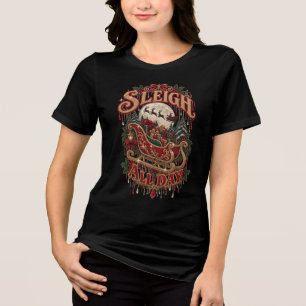 T-shirt En Tri-matière Traîneau Tout le Jour Faux Rhinestone Noël Pleine