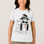 T-shirt En Tri-matière Trick ou traiter Halloween Chat sorcier fantôme (Recto)