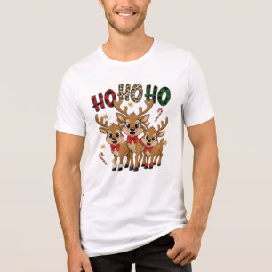 T-shirt En Tri-matière Trio de rennes de Noël avec graphique Ho Ho Ho sur