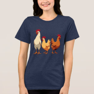 T-shirt En Tri-matière Trois poules françaises découpées en forme de cray