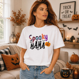 T-shirt En Tri-matière Typographie d'Halloween Citrouille Œil de Maman Ép