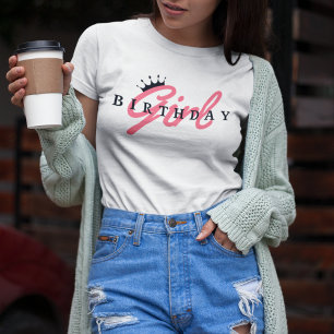 T-shirt En Tri-matière Typographie et couronne pour fille d'anniversaire,