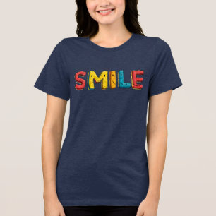T-shirt En Tri-matière Typographie "SMILE" Colorée et Vive sur Fond Bleu