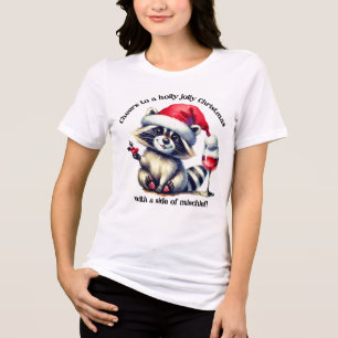T-shirt En Tri-matière Un joli raton laveur à Santa hat !