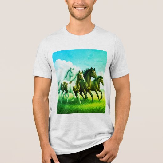 T-shirt En Tri-matière une famille de chevaux galopant (Recto)