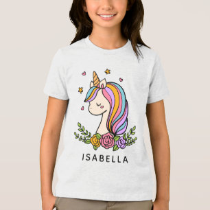 T-shirt En Tri-matière Unicorn mignon Whimsical Girl Nom personnalisé