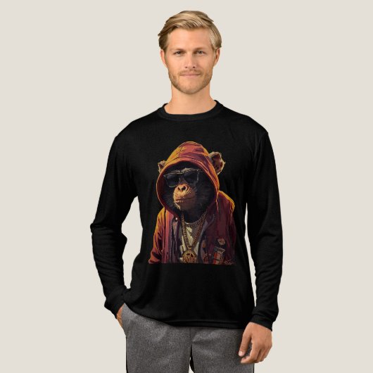 T-shirt En Tri-matière Urban Chimp – Cool Chimpanzee with Hoodie and Gold (Recto complet)
