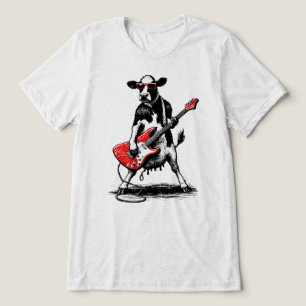 T-shirt En Tri-matière Vache Rockstar Cool Jouant de Guitare Électrique R