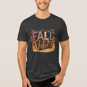 T-shirt En Tri-matière Vibes d'automne branchées Plaid et Empreinte de lé