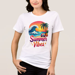 T-shirt En Tri-matière Vibes d'été Retro Beach Design - Coucher de soleil